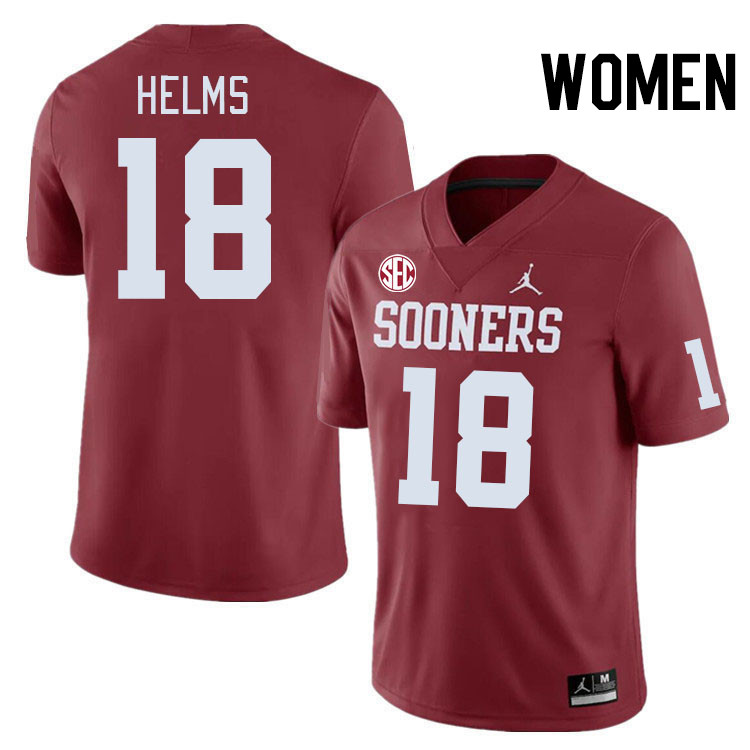Women #18 Kaden Helms Oklahoma Sooners 2024 SEC Conference College Football Jerseys-Crimson